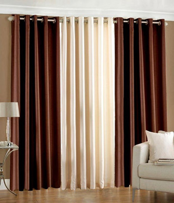 66% OFF on HomeZaara Polyester Brown, Beige Solid Eyelet Curtain