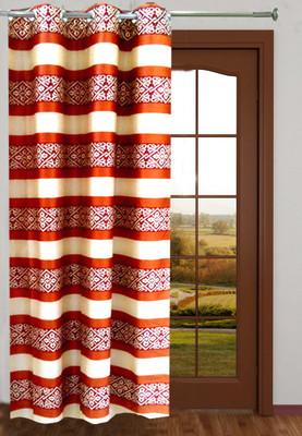 61% OFF on Homefab India Polyester Orange Striped Eyelet Curtain