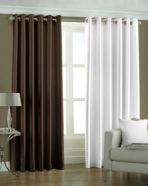 33% OFF on Pindia Polyester Brown, White Solid Eyelet Curtain