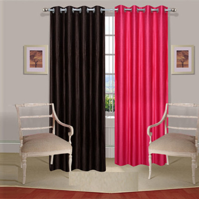 43% OFF on Handloomdaddy Polyester Brown, Pink Floral Eyelet Curtain