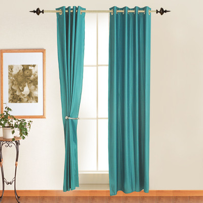 62% OFF on Ahmedabad Cotton Polyester Blue Solid Eyelet Curtain