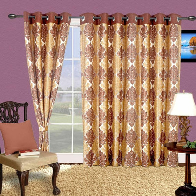 56% OFF on Cortina Polyester Brown Geometric Eyelet Curtain