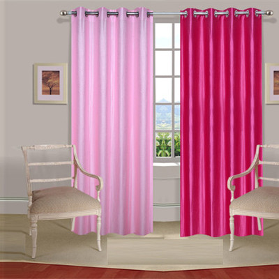 43% OFF on Handloomdaddy Polyester Pink Printed Eyelet Curtain