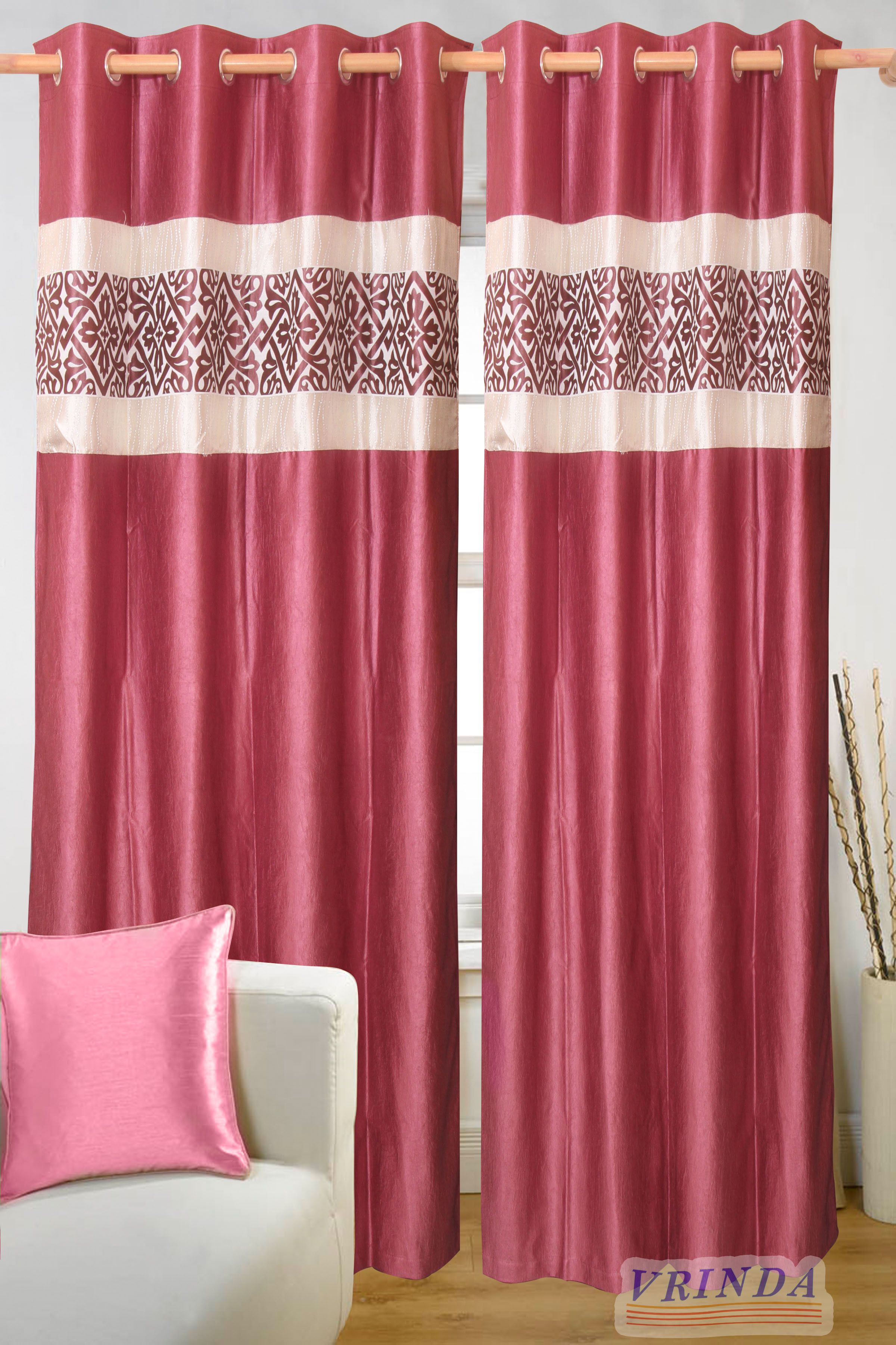 33% OFF on Vrinda Polyester Pink Printed Eyelet Curtain