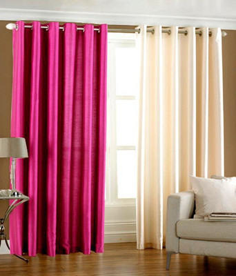 66% OFF on HomeZaara Polyester Maroon, Beige Solid Eyelet Curtain