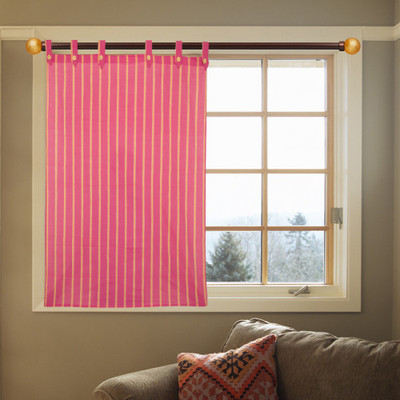50% OFF on Kings Polyester Pink Striped Eyelet Curtain