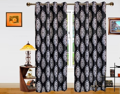 40% OFF on Dekor World Polyester Black, White Abstract Eyelet Curtain