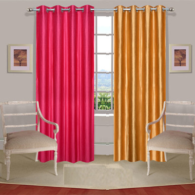 43% OFF on Handloomdaddy Polyester Pink, Gold Geometric Eyelet Curtain