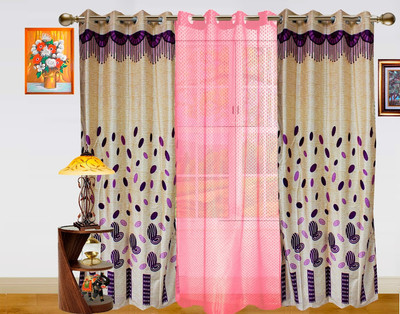 23% OFF on Dekor World Polyester Purple, Pink Geometric Eyelet Curtain