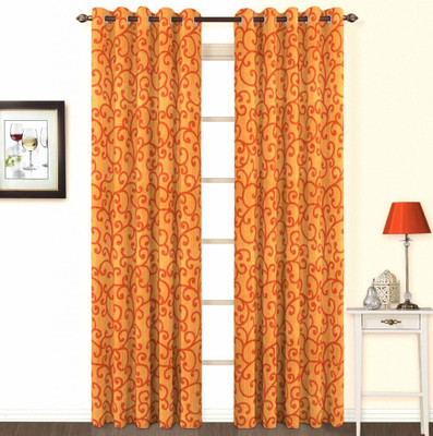 Skipper Cotton, Viscose Red Floral Eyelet Curtain