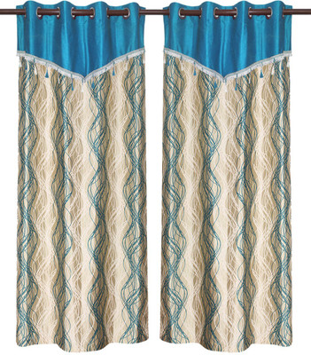 66% OFF on Zikrak Exim Polyester Blue Chevron Eyelet Curtain