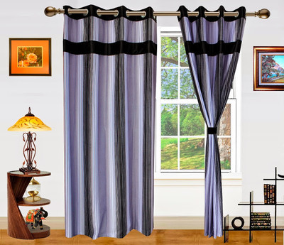40% OFF on Dekor World Polyester Black Striped Eyelet Curtain