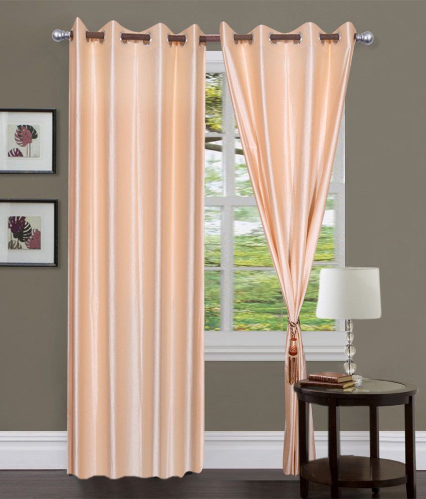 66% OFF on HomeZaara Polyester Beige Embroidered Eyelet Curtain
