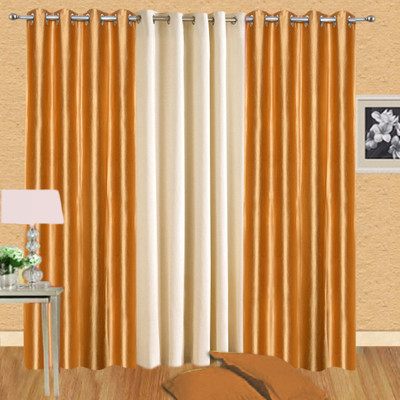 37% OFF on Handloomdaddy Polyester Gold, Beige Printed Eyelet Curtain