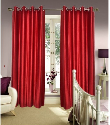 31% OFF on Handloomhub Polyester Maroon Solid Eyelet Curtain