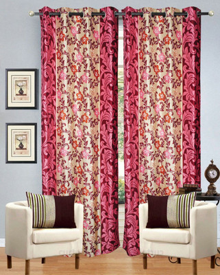 49% OFF on Hargunz Polyester Pink Floral Eyelet Curtain