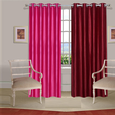 35% OFF on Handloomdaddy Polyester Pink, Red Floral Tab Top Curtain