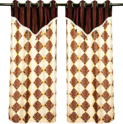 66% OFF on Zikrak Exim Polyester Brown Geometric Eyelet Curtain