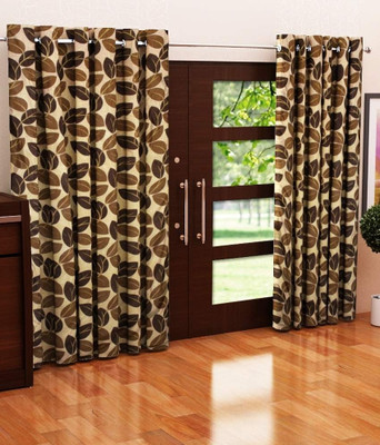 60% OFF on Hargunz Polyester Brown Abstract Eyelet Curtain