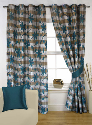 65% OFF on Kings Polycotton Blue Abstract Eyelet Curtain