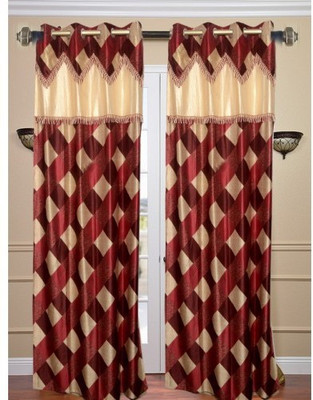 Handloomhub Polyester Maroon Checkered Tab Top Curtain