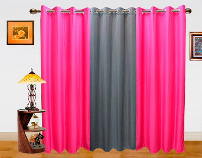 48% OFF on Dekor World Polyester Grey, Pink Solid Eyelet Curtain