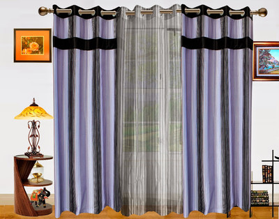 13% OFF on Dekor World Polyester Black Abstract Eyelet Curtain