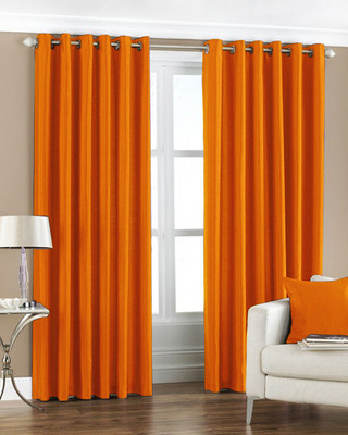 30% OFF on Pindia Polyester Orange Floral Eyelet Curtain