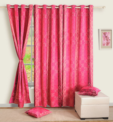 15% OFF on Swayam Satin, Silk Multicolor Printed Eyelet Curtain
