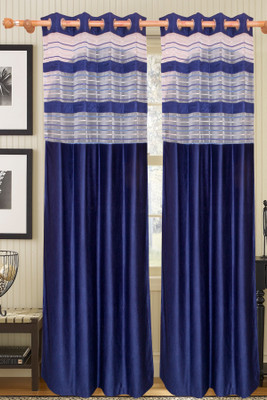 56% OFF on Vrinda Polyester Blue Floral Eyelet Curtain