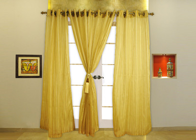 60% OFF on Ariana Tissue Gold Floral Eyelet Curtain