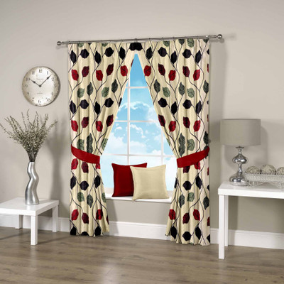 41% OFF on Threadmix Polyester Beige Floral Eyelet Curtain