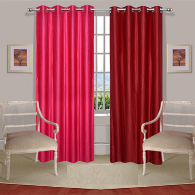 43% OFF on Handloomdaddy Polyester Pink, Maroon Solid Tab Top Curtain