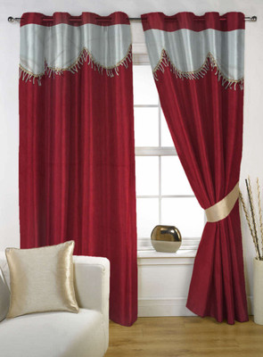 76% OFF on Kings Polycotton Maroon Printed Tab Top Curtain