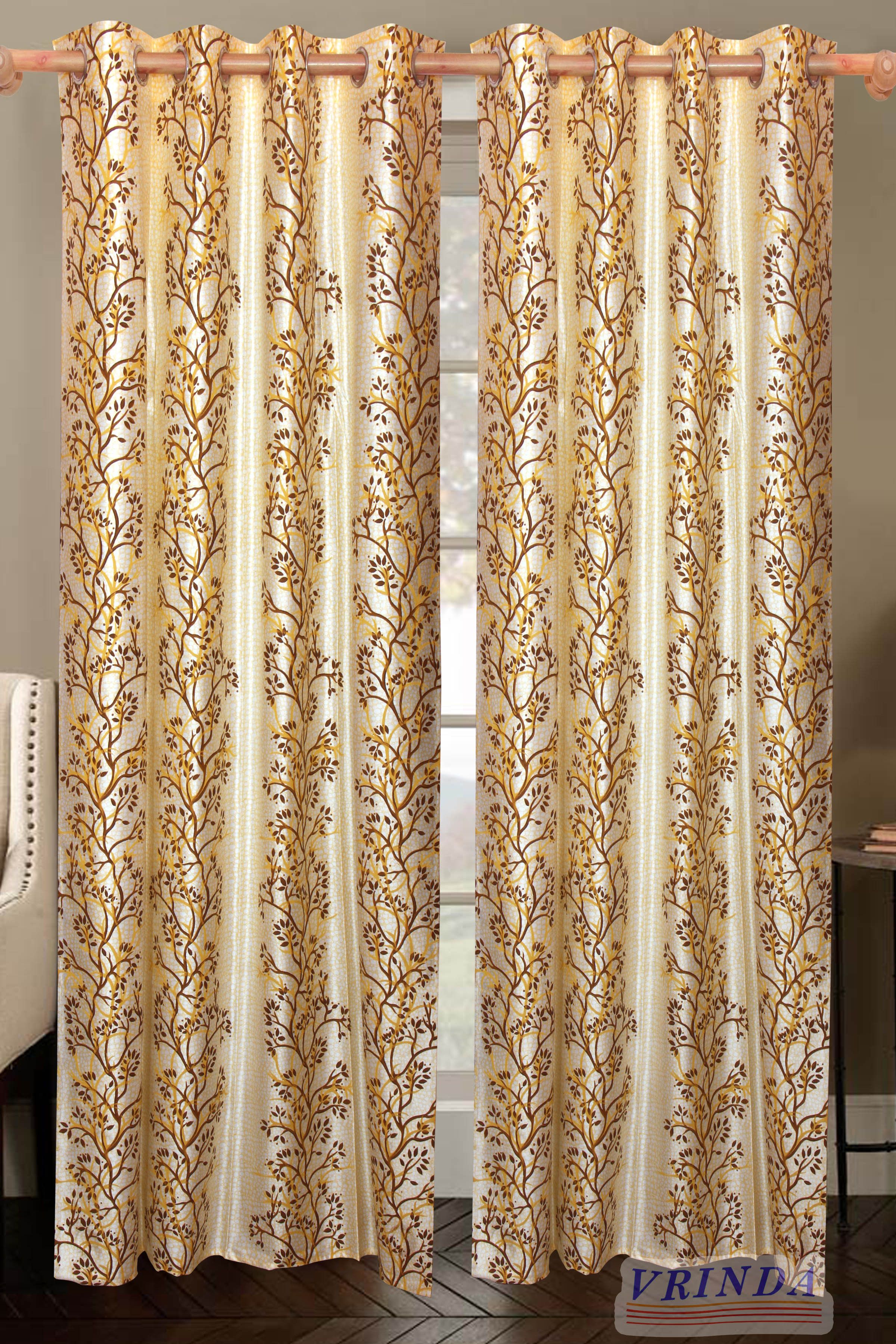 40% OFF on Vrinda Polycotton Beige Printed Eyelet Curtain