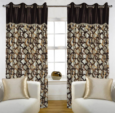 61% OFF on Home Candy Polyester Brown Floral Eyelet Curtain