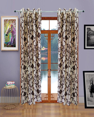 66% OFF on Homefab India Polyester Brown Floral Eyelet Curtain