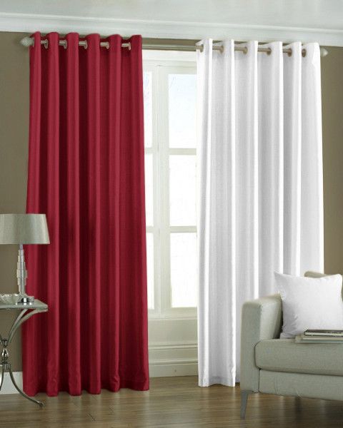 33% OFF on Pindia Polyester Maroon, White Solid Eyelet Curtain