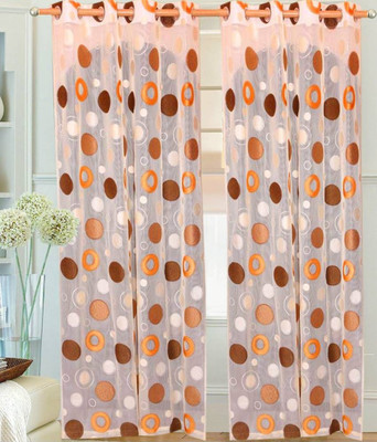53% OFF on Decor Vatika Polyester Beige, Orange Abstract Eyelet Curtain