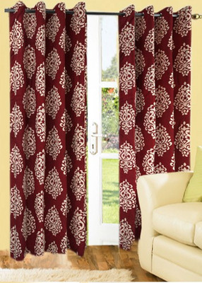 Optimistic Home Furnishing Polyester Red Damask Eyelet Curtain