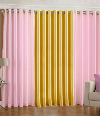 66% OFF on HomeZaara Polyester Pink, Yellow Solid Eyelet Curtain