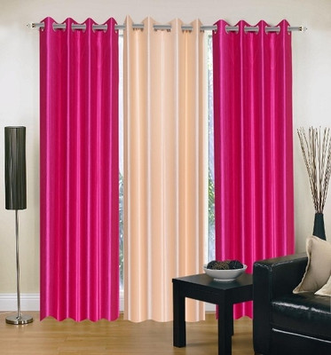 56% OFF on IWS Polyester Pink, Beige Floral Eyelet Curtain
