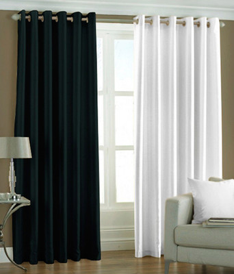 66% OFF on HomeZaara Polyester Dark Green, White Solid Eyelet Curtain