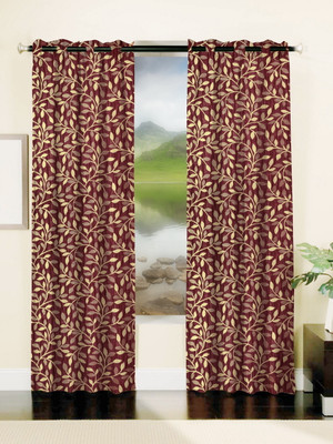 66% OFF on Mahamantra Polyester Maroon Damask Eyelet Curtain