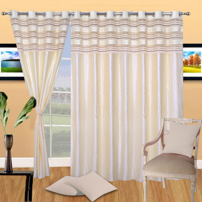 4% OFF on Handloomhub Polyester Cream Solid Eyelet Curtain