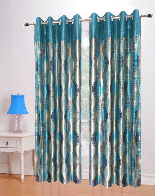 57% OFF on Homefab India Polyester Blue Striped Eyelet Curtain