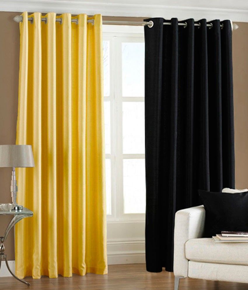 66% OFF on HomeZaara Polyester Yellow, Black Solid Eyelet Curtain