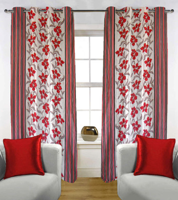 50% OFF on Kings Polycotton Red Printed Eyelet Curtain