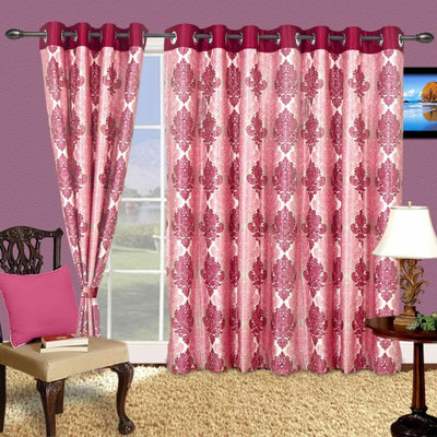 58% OFF on Cortina Polyester Pink Solid Eyelet Curtain