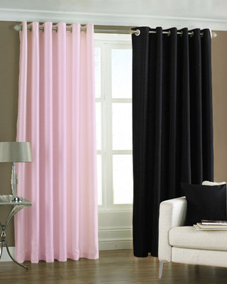 33% OFF on Pindia Polyester Pink, Black Solid Eyelet Curtain